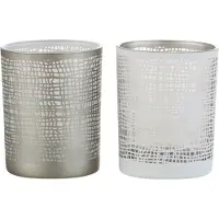 Dulaire Waxinelichthouder Glas Wit/Grijs 2 st. - 12.5 cm