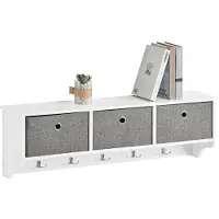 SoBuy FRG282-W Kapstok Met Wandplank - 3 Linnen Mandjes - Wit - 100x20x30 cm - Hout