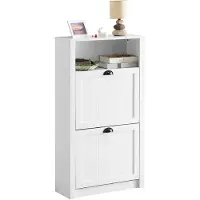 SoBuy FSR87-K-W Schoenenkast Met 2 Kleppen - 60 x 24 x 110 cm - Wit