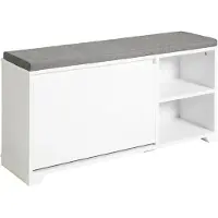 SoBuy FSR119-W Schoenenkast met zitvlak - 90 x 24 x 46 cm - Wit/ Grijs