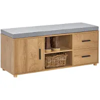 SoBuy Schoenenbank met Zitvlak - 1 deur & 2 lades - 110 x 35 x 47 cm - Bruin / Grijs
