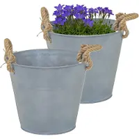 Mega Collections Emmer/plantenpot/bloempot Old Rope - 2x - zink - zilver - D25 X H22 cm