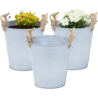 Mega Collections Emmer/plantenpot/bloempot Old Rope - 3x - zink - zilver - D18 X H18 cm