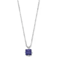 New Bling 9NB-1269 Zilveren ketting met Hangertje - Zirkonia - Vierkant - Blauw - 8,1mm - Ankerschakel - 1,65mm Dikte - 43+5cm - Rhodium - Zilver