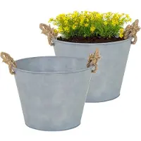 Mega Collections plantenpot/bloempot Old Rope - 2x - zink - zilver - D35 X H25 cm