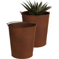 Sunnydays Emmer/plantenpot/bloempot - 2x - zink - roestbruin - D13 x H14 cm