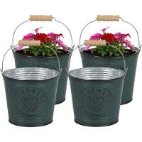 Sunnydays Emmer/plantenpot/bloempot - 4x - zink - petrolblauw - D23 x H22 cm