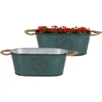 Sunnydays Teil/plantenpot/bloempot - 2x - zink - petrolblauw - L35 x D19 x H14 cm