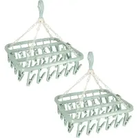 Benson Droogcarrousel - 2x - groen - kunststof - 32 clips/knijpers - 30 x 40 cm - droogmolen