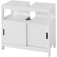 SoBuy FRG128-W Wastafelmeubel - 2 Schuifdeuren 1 Plank - Wit - 60x61x30 cm