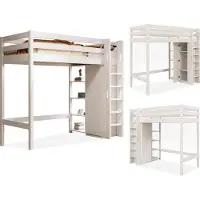 Merax Kinderbed Hoogslaper met Kledingkast & 6 Planken - Eenpersoonsbed 90x200 CM - Wit