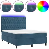 vidaXL Boxspring met matras en LED fluweel donkerblauw 140x200 cm