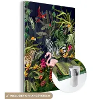 MuchoWow Glasschilderij 30x40 cm - Schilderij acrylglas - Jungle dieren - Natuur - Jongens - Meisjes - Flamingo - Zebra - Foto op glas - Schilderijen