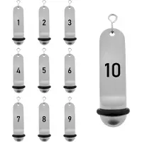 Combicraft Big Classic zilverkleurige hotel sleutelhanger incl. gedraaide s-haak - 10 stuks - met gravering 1 t/m 10