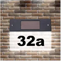 Grundig huisnummerbord met ledverlichting - 30x15 cm - Zwart/Transparant - Zonne-energie - Wandbevestiging