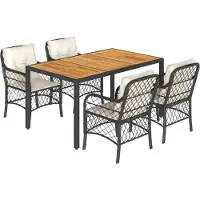 vidaXL 5-delige tuinset met kussens, zwart, van polyrotan