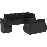vidaXL 8-delige Loungeset met kussens poly rattan zwart