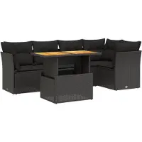 vidaXL 5-delige Loungeset met kussens poly rattan zwart