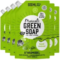 Marcel's Green Soap 6x Afwasmiddel Basilicum & Vertivert Gras Navulling 500 Ml