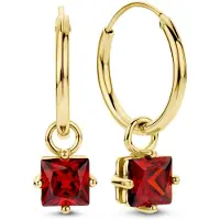 New Bling 9NB-1263 Zilveren Oorringen met hangertje - Kristal - Vierkant - Rood - 6mm - Oorringen - 15x1,5mm - Oorbellen - Zilver - Verguld/Goud op Zilver