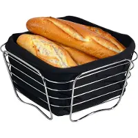 Kesper Broodmandje met stof - metaal/peva - zwart - vierkant - D21 x H11 cm - tafel serveermandje
