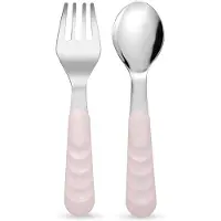 Mobi - Toddler Vork &amp, Lepel Set Petal - Roestvast Staal - Roze