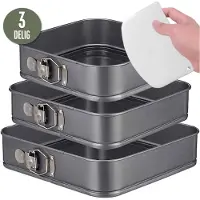 Coock 3-delige Bakvorm Set Vierkant- Springvorm - Taartvorm Rechthoek met Antiaanbaklaag - 24 tot 28 Cm Diameter -Cakevorm Incl. Deegschraper & E-Book