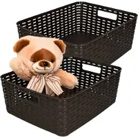 PlasticForte Opbergmand - 4x - Kastmand - rotan kunststof - donkerbruin - 12 Liter - 30 x 37 x 13 cm