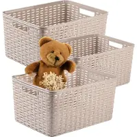 PlasticForte Opbergmand - 3x - Kastmand - rotan kunststof - taupe - 18 Liter - 29 x 39 x 20 cm