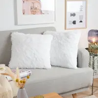Blumtal Set van 2 Kussenslopen Faux Fur - Pluizige Kussenhoezen van Kunstbont - 40x60cm - Wit - 2 Stuks