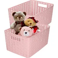 PlasticForte Opbergmand - 2x - Kastmand - rotan kunststof - oud roze - 18 Liter - 29 x 39 x 20 cm