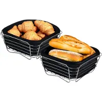 Kesper Broodmandje met stof - 2x - metaal/peva - zwart - vierkant - D26 x H11 cm