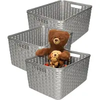 PlasticForte Opbergmand - 3x - Kastmand - rotan kunststof - zilver - 18 Liter - 29 x 39 x 20 cm