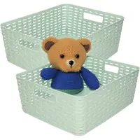 PlasticForte Opbergmand - 4x - Kastmand - rotan kunststof - mintgroen - 12 Liter - 30 x 37 x 13 cm