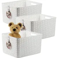 PlasticForte Opbergmand - 3x - Kastmand - rotan kunststof - wit - 28 Liter - 34 x 40 x 23 cm