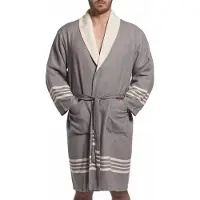 Lalay Gevoerde Hamam Badjas Krem Sultan Dark Grey - XL - Hotelkwaliteit - Sjaalkraag - Luxe badjas - Badstof - Sauna Badjas - Ochtendjas - Badmantel