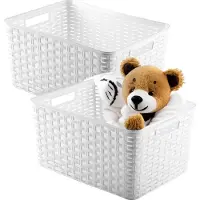 PlasticForte Opbergmand - 2x - Kastmand - rotan kunststof - wit - 18 Liter - 29 x 39 x 20 cm