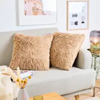 Blumtal Set van 2 Kussenslopen Faux Fur - Pluizige Kussenhoezen van Kunstbont - 30x50cm - Zand - 2 Stuks