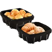 Kesper Broodmandje met stof - 2x - metaal/peva - zwart - vierkant - D22 x H9 cm