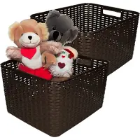 PlasticForte Opbergmand - 4x - Kastmand - rotan kunststof - donkerbruin - 18 Liter - 29 x 39 x 20 cm