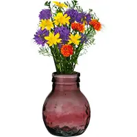 Natural Living Bloemenvaas Lourdes - donker roze transparant - gerecycled glas - 20 x 24 cm - Ronde bol vorm vazen
