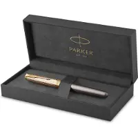 Parker Sonnet Pioneers Collection rollerbalpen | grijze lak met gouden dop en details | fijn punt | zwarte inkt | met Geschenkdoos