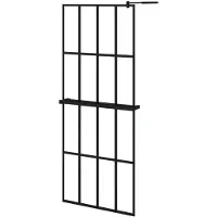 vidaXL Inloopdouchewand met schap 80x195 cm ESG-Glas aluminium zwart