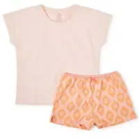Little label shortama met all over print roze/oranje Meisjes Stretchkatoen Ronde hals - maat 170/176