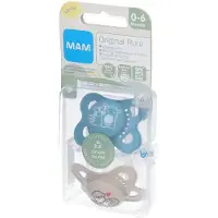 Mam Original Pure Siliconen Fopspeen Blauw - Ecru 0-6 Maanden 2 St Speen