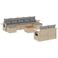 vidaXL 10-delige tuinmeubelset met kussens, beige, polyrotan