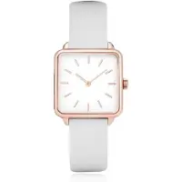 LGT JWLS Dameshorloge 'Square' - Witte Lederen Band, Wit Uurwerk, Rose Gouden Kast