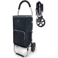 Goliving Boodschappentrolley - Boodschappenwagen met Zijvakken en Koelvak - Opvouwbaar - Weerbestendig - Roestvrij Aluminium - Boodschappenkar met Wielen - 50L - Zwart
