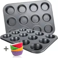 Coock - Muffin Bakvorm met 12 Cupcake Vormpjes - Non Stick | Incl. Papieren vormpjes & E-book