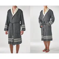 Lalay Gevoerde Hamam Badjas Krem Sultan Black - XXS - Hotelkwaliteit - Sjaalkraag - Luxe badjas - Badstof - Sauna Badjas - Ochtendjas - Badmantel